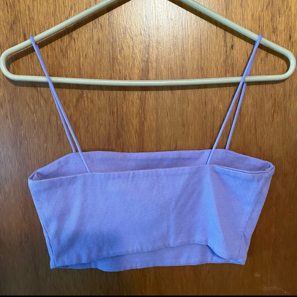 SHEIN Purple Ribbed Spaghetti Strap Rhinestone Cami Crop Top - Picture 2 of 4